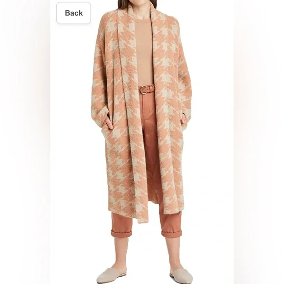 ❌SOLD❌ A New Day Peach & Cream Houndstooth Open Sweater Cardigan Jacket Long - Picture 2 of 10